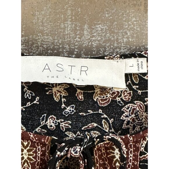 ASTR The Label Balloon Sleeve Printed Tiered Midi Chiffon Dress Brown Sz L #1523 - Picture 9 of 16